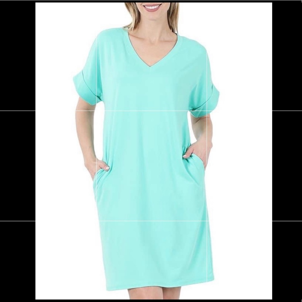 Zenana Mint Buttery Soft Pocket Dress